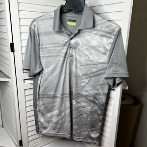 PGA Tour Pro Series Golf Polo Athletic Fit Gray & White Palm Leaf Print Men's Lg